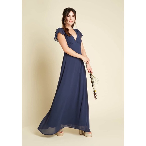 ModCloth Navy Blue You're Flowing Places Maxi Dress Size 14 - Picture 3 of 12